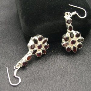 New Sterling Silver Red Garnet Dangle Earrings